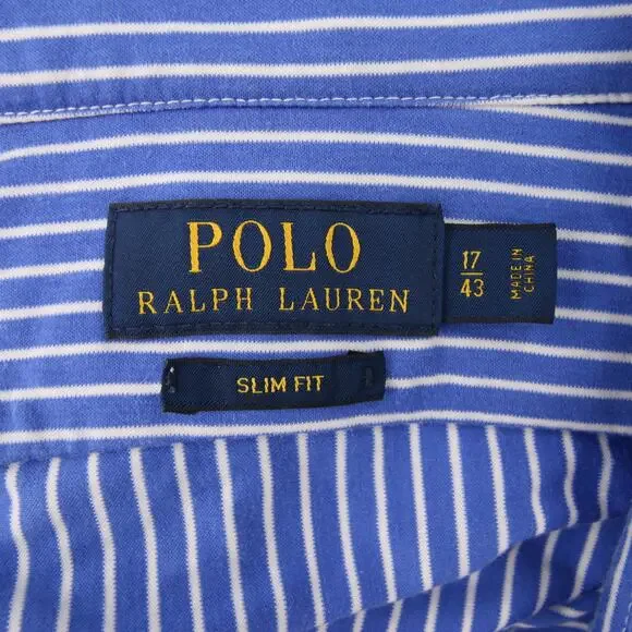 Polo Ralph Lauren Button Down Shirt Blue White Striped Long Sleeve Slim Fit 17 - Picture 6 of 10